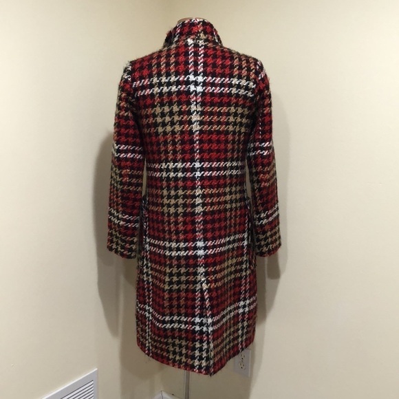 NVLT Houndstooth Pea Coat Peacoat Size 4 Red Tan Black - Picture 6 of 12
